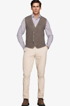 Dove gray double-breasted knitted waistcoat