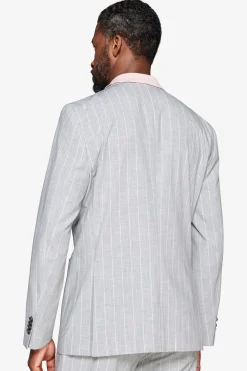 Gray double-breasted pinstripe blazer