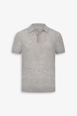 Gray flat rib knit polo