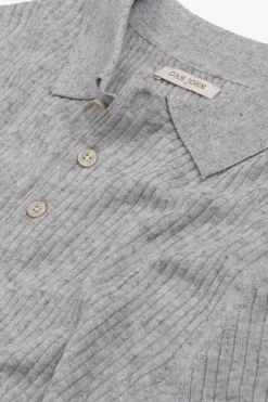 Gray flat rib knit polo