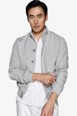 Gray stretch canvas bomber jacket