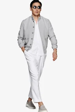 Gray stretch canvas bomber jacket