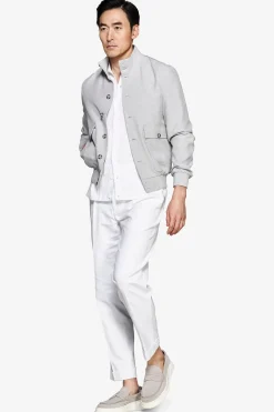 Gray stretch canvas bomber jacket
