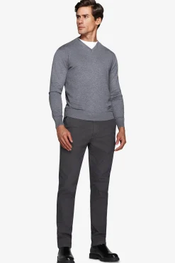 Gray V-neck sweater