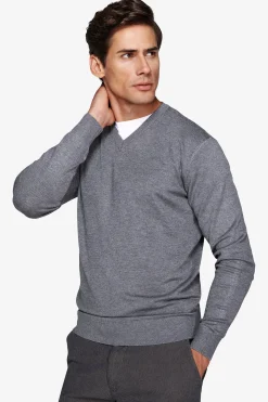 Gray V-neck sweater