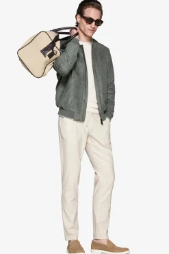 Green ecosuede perforated bomber jacket