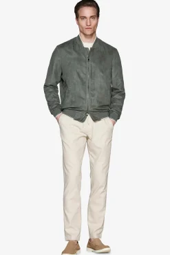 Green ecosuede perforated bomber jacket