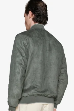 Green ecosuede perforated bomber jacket
