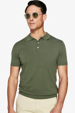 Green knit polo shirt