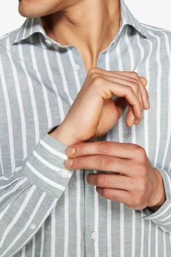 Green linen blend striped shirt