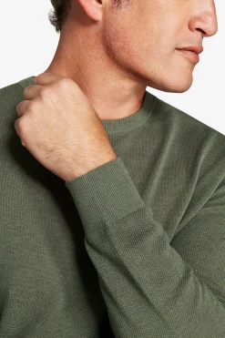 Green melange woven crewneck sweater