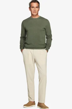 Green melange woven crewneck sweater