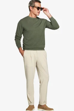 Green melange woven crewneck sweater