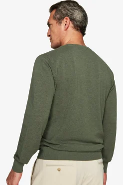 Green melange woven crewneck sweater