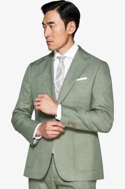 Green slub fabric blazer