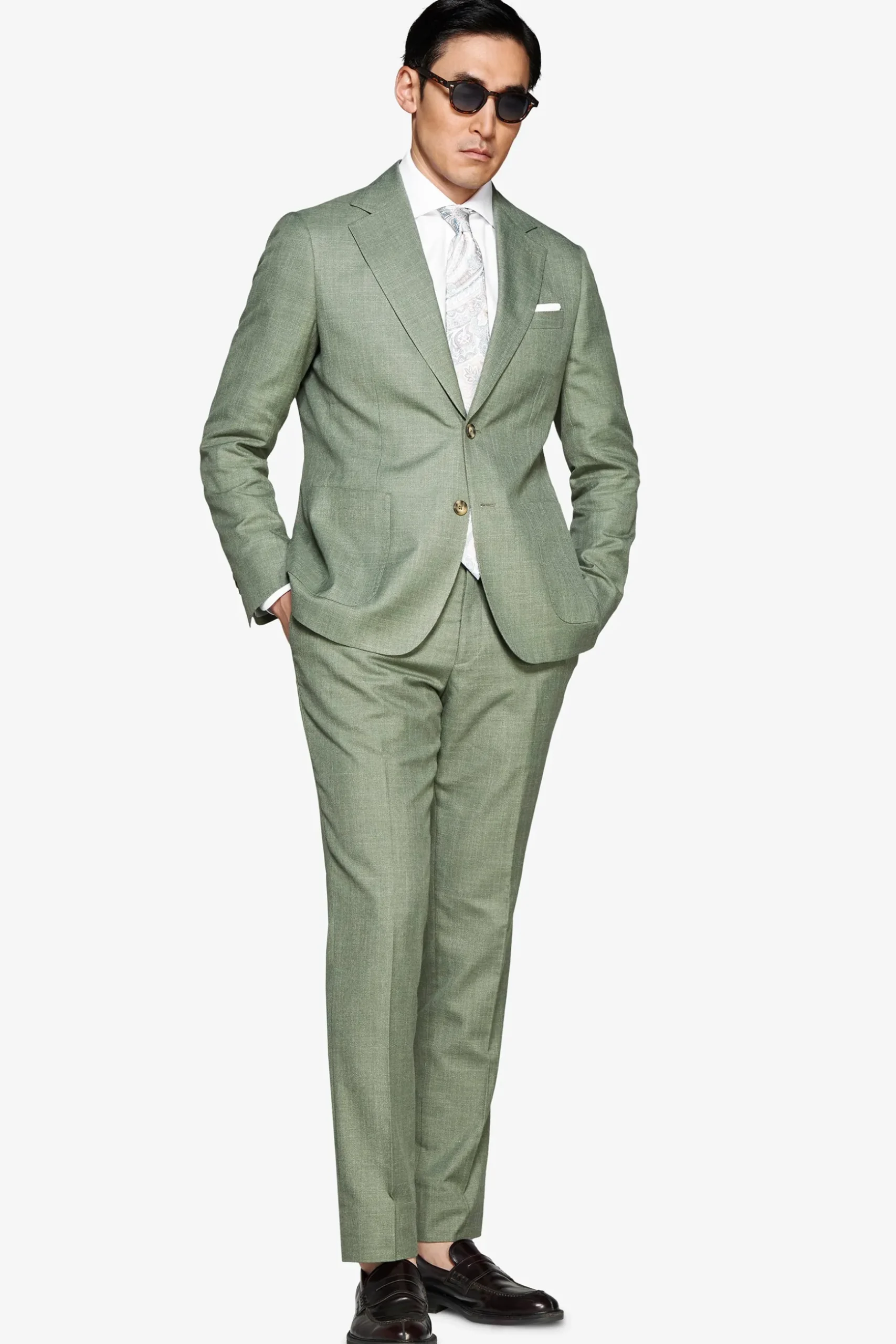 Green slub fabric blazer