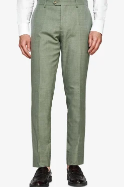 Green slub fabric trousers