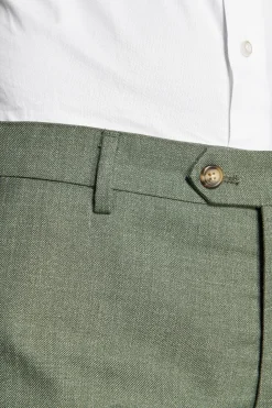 Green slub fabric trousers