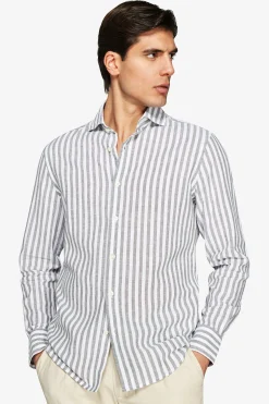 Green striped slim shirt