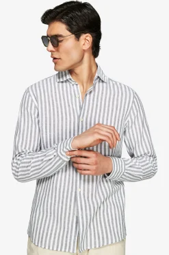 Green striped slim shirt