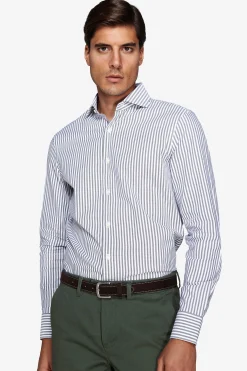 Green striped textured shirt