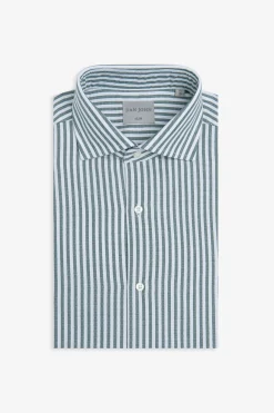Green striped textured slim shirt