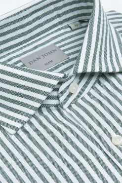 Green striped textured slim shirt