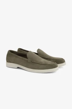 Green suede loafers