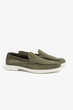 Green suede loafers