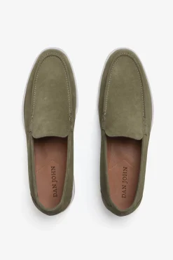 Green suede loafers