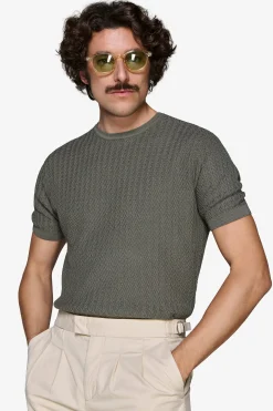 Green textured crewneck sweater