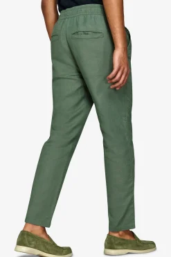 Green textured drawstring trousers
