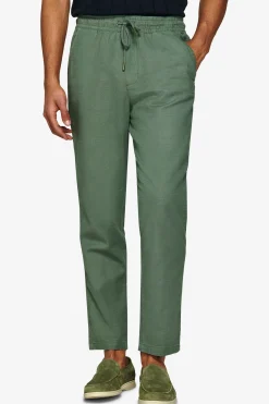 Green textured drawstring trousers