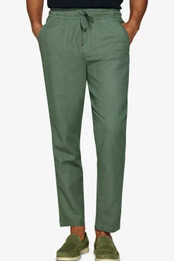 Green textured drawstring trousers