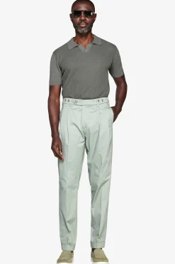 Green textured knit polo shirt