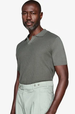 Green textured knit polo shirt