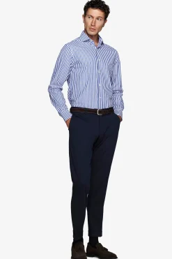 Indigo medium stripes slim shirt