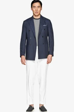 Indigo twill double-breasted blazer