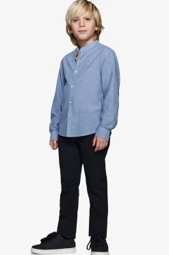 KIDS Avion mandarin collar linen blend shirt