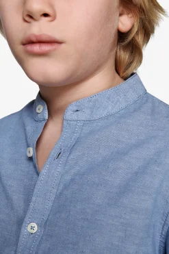 KIDS Avion mandarin collar linen blend shirt