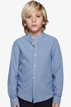 KIDS Avion mandarin collar linen blend shirt