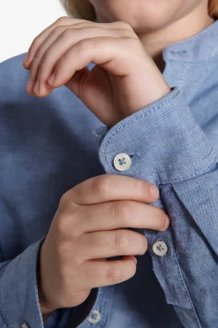 KIDS Avion mandarin collar linen blend shirt