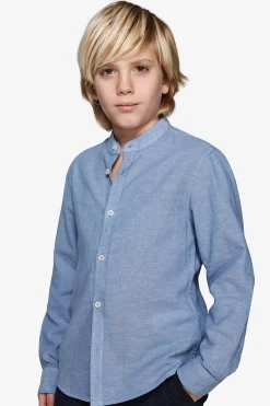 KIDS Avion mandarin collar linen blend shirt