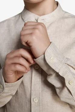 KIDS Beige linen blend mandarin collar shirt