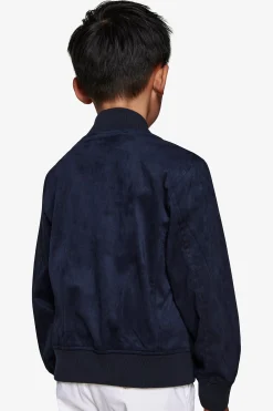 KIDS Blue ecosuede full zip bomber jacket