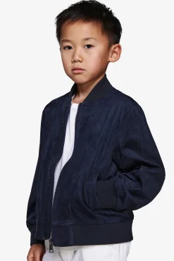 KIDS Blue ecosuede full zip bomber jacket