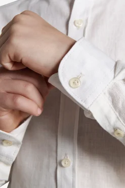 KIDS Cream linen blend mandarin collar shirt