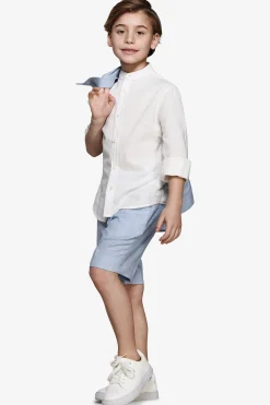 KIDS Cream linen blend mandarin collar shirt
