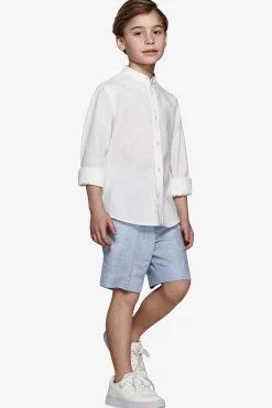 KIDS Cream linen blend mandarin collar shirt