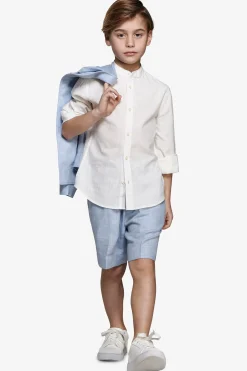 KIDS Cream linen blend mandarin collar shirt